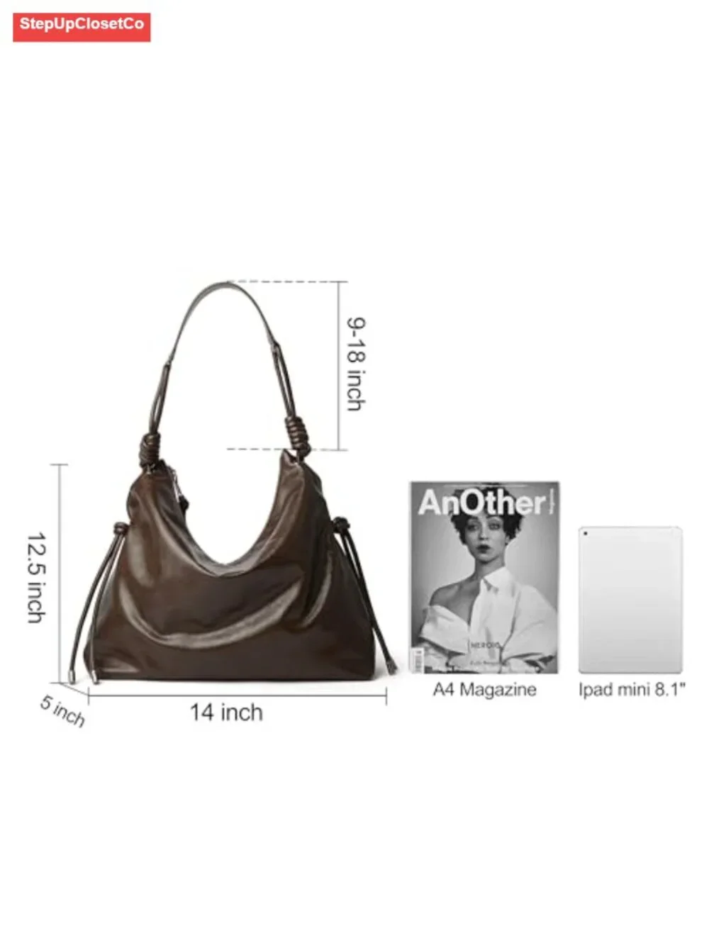 Large Travel Hobo Bag Women Shoulder Purse Faux Leather Knotted Adjustable Strap